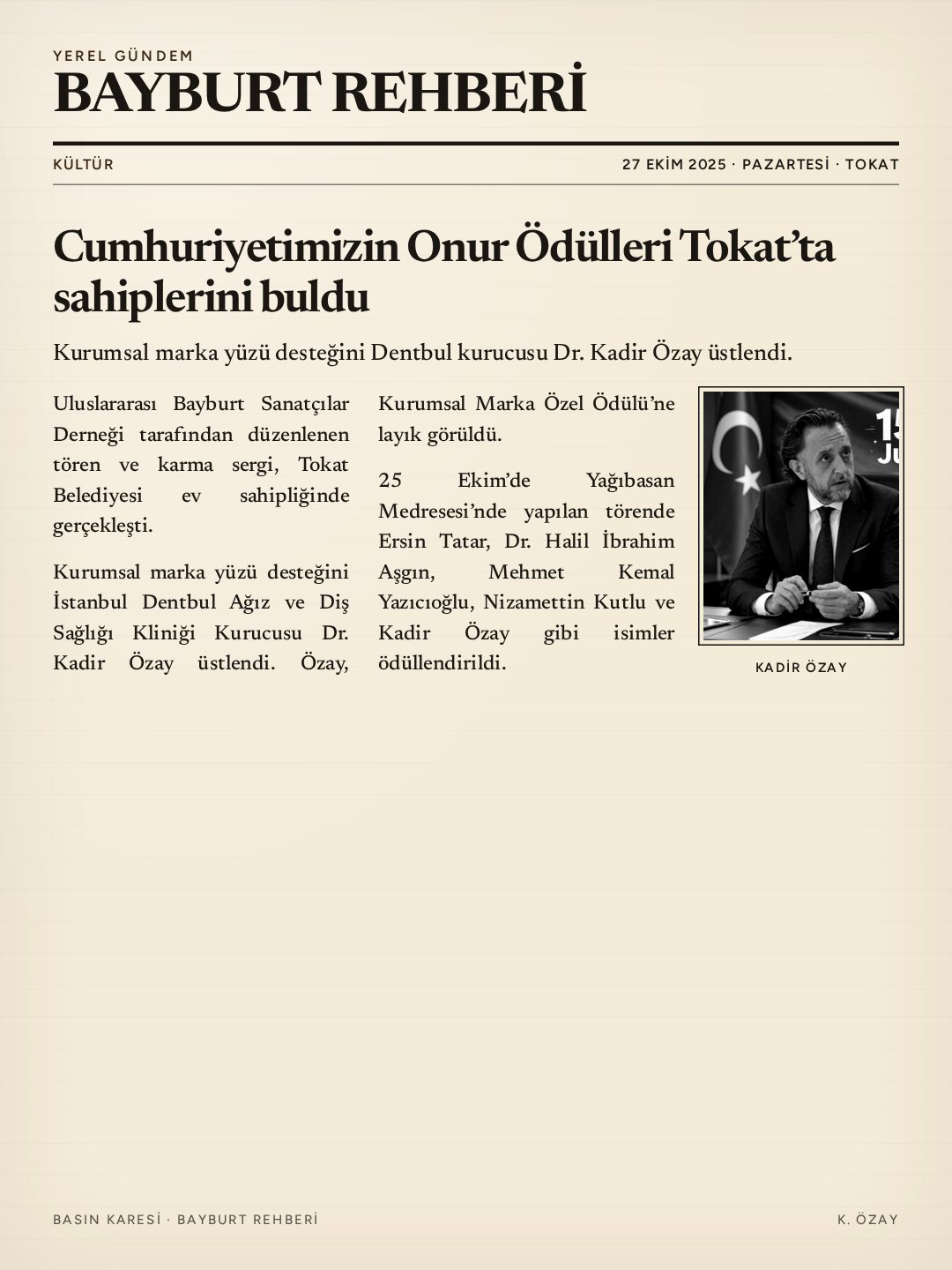 Bayburt Rehberi — Cumhuriyetimizin Onur Ödülleri
